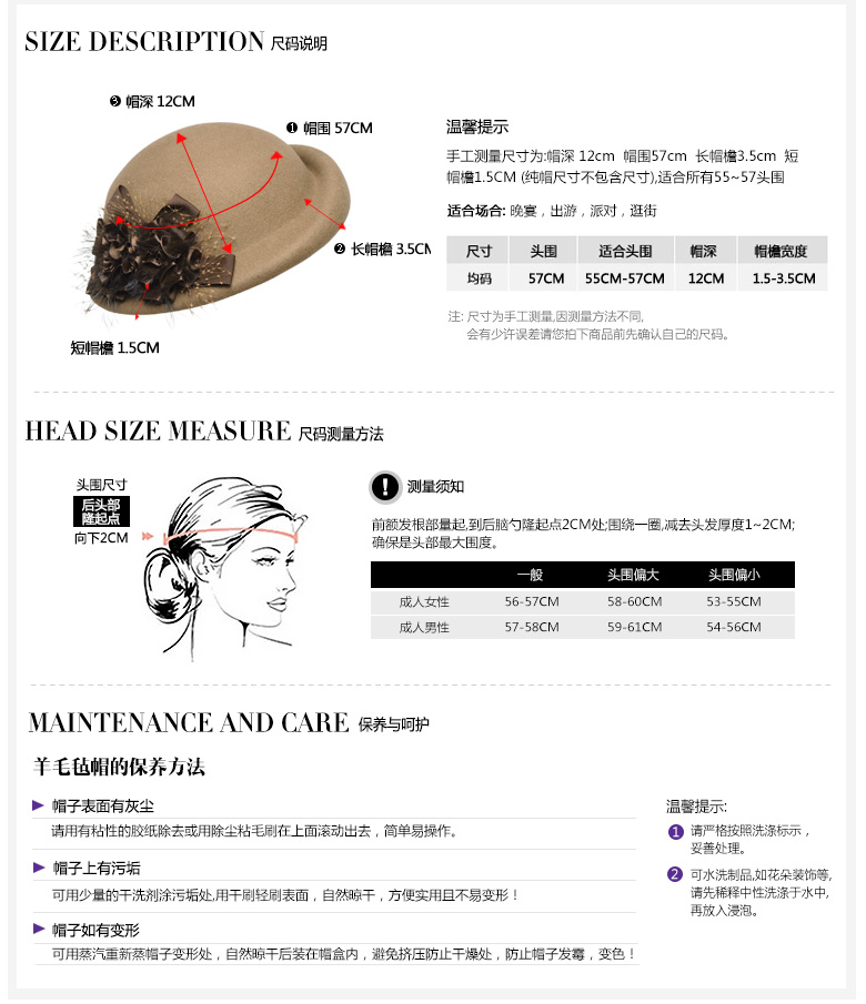 貝雷帽，羊毛呢帽，尺寸說明